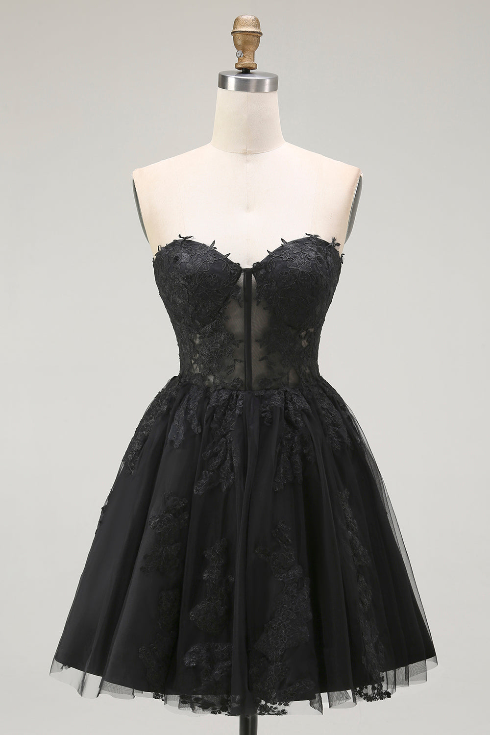 Black Corset Sweetheart Short Lace A Line Homecoming Dress