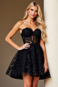Black Corset Sweetheart Short Lace A Line Homecoming Dress