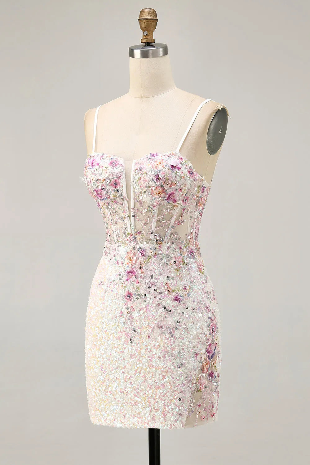 Black Floral Corset Tight Short Sparkly Sequins Homecoming Dress with Applique